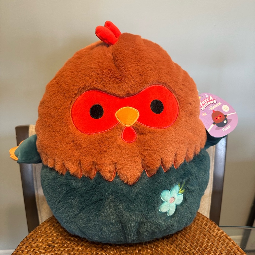 Reed Plush Red-Brown & Teal Bird Pillow Plush